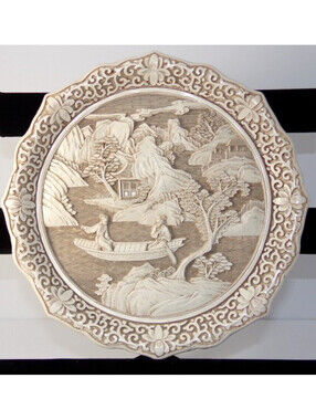 Vintage VERY NICE Ivory Dynasty Plate Carved Resin by Arnart Imports 1982